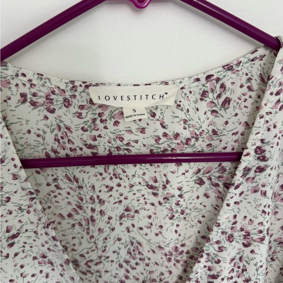 Lovestitch Erina Cream and Purple Floral High-Low Ruffled Wrap Sundress - Picture 4 of 15